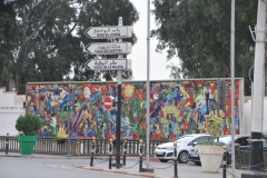 Local art at an intersection near the harbor area.