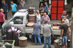 Finally out of the residential side of the Casbah and into the business side of the Casbah. Here fresh fruit is sold from the back of a truck bed.