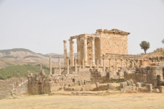 Significant buildings in ancient Cuicul include a theater, two fora, temples, basilicas, arches, streets, and houses. The exceptionally well preserved ruins surround the forum of the Harsh, a large paved square with an entry marked by a majestic arch.
