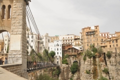 Mellah Slimane Bridge is a 375 long suspension Footbridge, 8 feet wide across the Rhumel River in Constantine, Algeria. It was opened in April 1925 and was the 3rd highest bridge in the world at 330 feet high. The bridge links Larbi Ben M'hidi Larbi Street to Romania Road which means it connects the train station neighborhood to the center of the old town, this connection is via a staircase, or the Merdersa lift. We crossed the bridge to get to our lunch stop next to the bridge. 