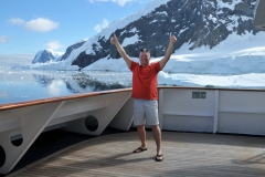 Early morning I had to have a shot of "The Californian" in shorts, flip flops and tee shirt for the friends back home. It was below zero. I had run out in bare feet. That lasted all of about 10 seconds on the cold deck.