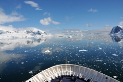 Proceeding slowly through the icebergs.
