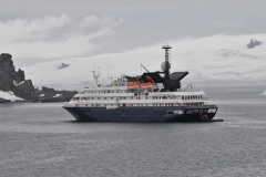 We are anchored today at the northern foothills of La Morenita Hill, at Menguante Cove in Half Moon Island off the east coast of Livingston Island in the South Shetland Islands, Antarctica.