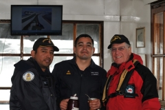 They are on board the base for 2 months soley for maintenance of the facilty for a scientific team next summer. They arrived after Christmas and will depart the end of February. There were lots of questions from both our Military friends and the group from our ship. The entire crew is from Argentina. Ironically the middle man was from a town that I was going to visit after returning to Argentina in Gualeguaychu, Argentina. What a small world. They also shared a cup of Mate, the local Argentine drink of hot water and Mate tea.