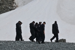 Returning from viewing the Emperor Seal. Notice almost all are wearing sun glasses. The glare on the ice is almost unbearable to see anything without the sun glasses outside even on cloudy days.