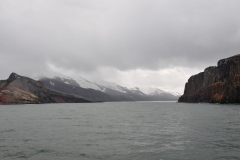 Entering a narrow passage into the caldera of Deception Island in the South Shetlands.