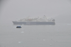 Zodiac leaving the ship heading toward a landing.
