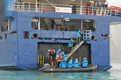 A group ahead of us is returning to the ship. We embark and disembark at the aft portion of the ship, back, for each zodiac landing.