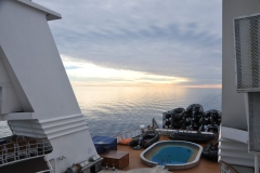 Zodiacs tied down for the night at the aft of the ship after a busy day.