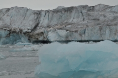 If you could get close enough to the face of the glacier it would be several thousand feet high.  We have to remain away from the face of the glacier due to the calving of the ice which can cause huge waves.