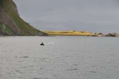 Zodiac returning to the ship go pick up the next group waiting to go on land at Miderthuken.