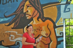 Marta Ficarra, our guide in Argentina and in Antarctica a few days later in front of an incredible mural in La Boca.