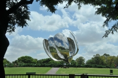 La Flor statue, which is a giant mechanical flower that opens and closes according to the time of day.
