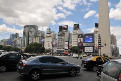 Avenida 9 de Julio is so wide, 14 lanes, that each side has its own name. Carlos Pellegrini on the near (east) side and Cerrito on the far (west) side.