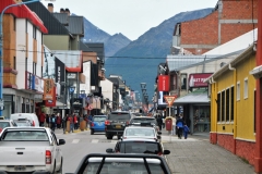This is downtown Ushuaia, "the City at the end of the world". A former penal colony, Ushuaia's name is a Yamana Indian word for "bay that stretches into the sunset".