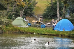 The campers a closer look. It is summer and the air is cold.