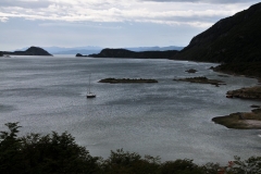 The park has dramatic scenery, with waterfalls, forests, mountains and glaciers. Its 630 km2 (240 sq mi) include parts of the Fagnano and Roca lakes. The Senda Costera (Coastal Path), connecting Ensenada Bay to Lapataia Bay on Lago Roca, is a popular hiking trail within the park.