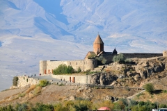 The Khor Virap  "deep dungeon" is an Armenian monastery located in the Ararat plain in Armenia, near the closed border with Turkey, 5 miles south of Artashat, Ararat Province, within the territory of ancient Artaxata. The monastery was host to a theological seminary and was the residence of Armenian Catholics.