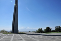 The roof of the museum is flat and covered with concrete tiles. It overlooks the scenic Ararat Valley and majestic Mount Ararat.