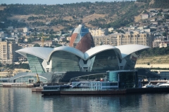 A new shopping center located in Baku adjacent to the Caspian sea. It is called Caspian Waterfront, Baku. It is located on land reclaimed from the Caspian Sea, Caspian Waterfront will be an entertainment, retail, leisure and dining destination over five floors. A central ‘flame’ tower completes eight angled glass façades inspired by the eight-pointed star on Azerbaijan’s national emblem.  It is massive in size.