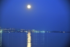 A Full Moon reflecting on  the Caspian sea at Baku