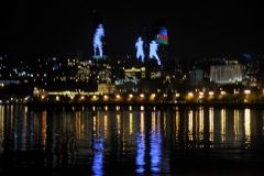 Athletes parading on the Flame Towers with the National Flag of Azerbaijan