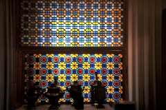 Shebeke  Mosaic windows.  A mosaic of colored glass set in a wooden latticework called Shebeke,  that was assembled without nails or glue.