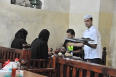 Families out for dinner in the Market area