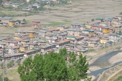 View from the hillside looking down at Downtown Paro.