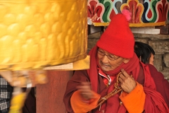 A prayer wheel is a cylindrical wheel on a spindle made from metal or wood. At the core of the cylinder is a "Life Tree". According to Buddhist tradition spinning such a wheel will have the same meritorious effect as orally reciting the prayers.