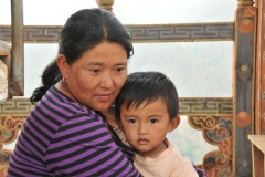 Mother and son meditating