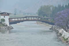 The suspension bridge is 165 feet long. Unfortunately the bridge has been destroyed by the raging river and floods several times in history.
