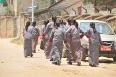 Young girls walking home after school