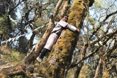 Tashi hugging a tree..