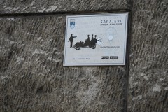 This marks the spot where the assassination  of Archduke Franz Ferdinand and his wife Sophie  of Austria were murdered in a car just like this replica in the photo. World War I lasted until November 11, 1918. The total number of military and civilian casualties was approximately 40 million, with estimates of 15 to 22 million deaths among military personnel. 