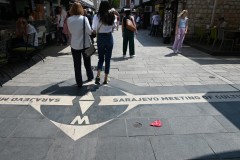 This symbolic marker denotes the physical meeting point of the Ottoman and Austro-Hungarian historical eras that shaped the city, signifying the distinct cultural influences of the Old Town, East,  and the more modern areas West. Walking along this line allows you to experience the transition between these two influential periods in Sarajevo's history.  