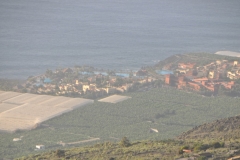 A resort built in the middle of banana fields below.