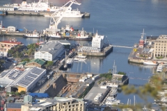 Looking down into the harbor and famous Swinging Bridge  in the center right of the photo. It is next to the African Trading Port,  the square white building in the center of the photo.