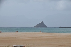 Beaches are beautiful but deserted in November with the lighthouse island in the distance.