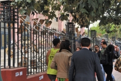 Notice the chairs stuck to the fence in front of this university. This was a strike by students claiming classes were too large and lack of funding for education at this government run universioty.