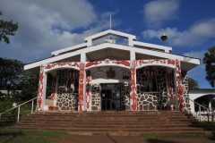 The only Catholic church on Easter Island is located at the end of Te Pito or Te Henua Street. It is the parish of the Holy Cross (Parroquia de la Santa Cruz) founded as such in December 1937 and had as its first parish priest Father Sebastian Englert, an essential figure in the study of the customs, language and history of the island.