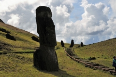 Walk among giants in the legendary moai statue quarry Rano Raraku. This volcano that was turned into a factory invokes a sense of mystery in an almost surreal way, stronger than any other place at Easter Island. This is the heart of ancient Rapa Nui civilization with hundreds of abandoned moais scattered around. Almost all moai statues were carved here, before being transported to all other corners of the island.