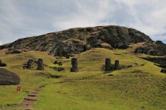 There are approximately 400 statues left at Rano Raraku. Of these, around half are finished and the rest never reached a completed state.