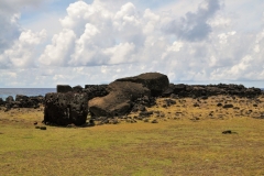 In this ceremonial center is the Ahu or Paro, whose only moai named Paro, remains in the same position it was when it was demolished almost two centuries ago.  The Paro Moai represents a milestone from the period when the statues were built, as it is the largest moai statue transported from the Rano Raraku volcano quarry and erected successfully on an ahu or platform.