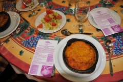 For dinner we were served Pastel de choclo. It is a beef and corn casserole that is a very traditional and popular dish in Chile. Lots of different flavors - beef and onions, raisins, olives, roasted chicken - go into the body of the casserole, and the whole thing is topped off with a thick layer of creamed choclo corn. The corn "pudding" layer caramelizes in the oven, and the result is a delicious salty/sweet combination that's reminiscent of shepherd's pie, but better.