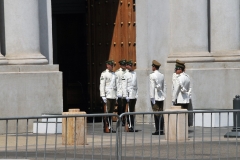 The changing of the guard in front of the Palacio de La Moneda.