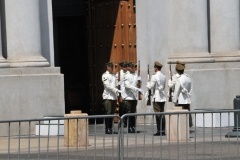 The Plaza de Armas is the main square of Santiago, the capital of Chile. It is the centerpiece of the initial layout of Santiago, which has a square grid pattern laid out in 1541. Photo the continuing changing of the guard.