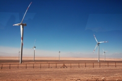 Giant molinas or wind mills on the Atacama desert floor located in Northern Chile.