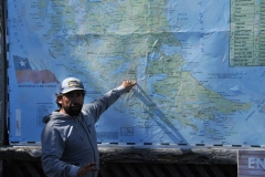 Our local guide, Victor Vega, in Punta Arenas, explains on the map where we are in Southern Chile.. Punta Arenas, Sandy Point in English, is the capital city of Chile's southernmost region, Magallanes and Antarctica Chile. The city was officially renamed as Magallanes in 1927, but in 1938 it was changed back to "Punta Arenas". It is the largest city south of the 46th parallel south. As of 1977 Punta Arenas has been one of only two free ports in Chile.