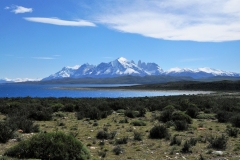 First glimpse of Torres del Paine in the distance